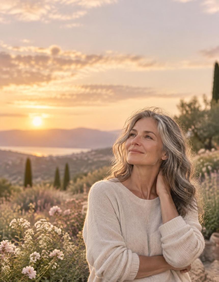 A woman smiling in the evening sun